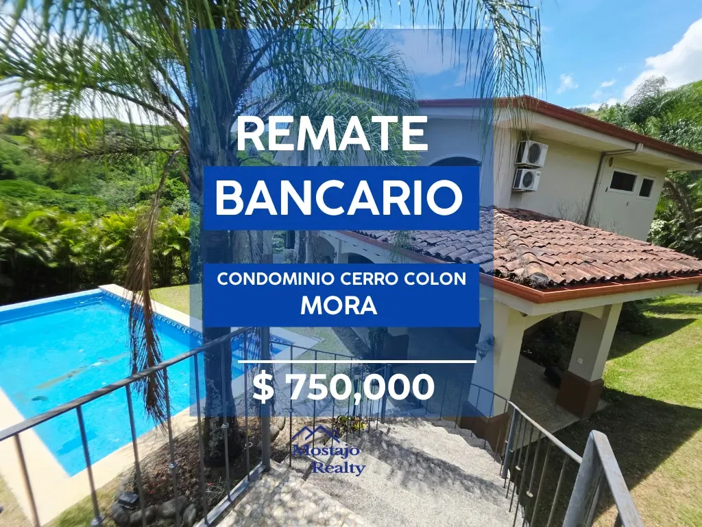 Venta de casa con piscina privada, Condominio Cerro Colon, Mora, Remate Bancario