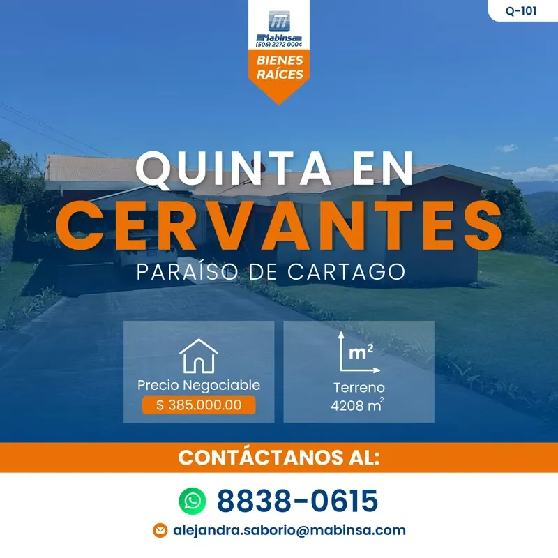 Quinta en Cervantes, Paraíso de Cartago Q-101