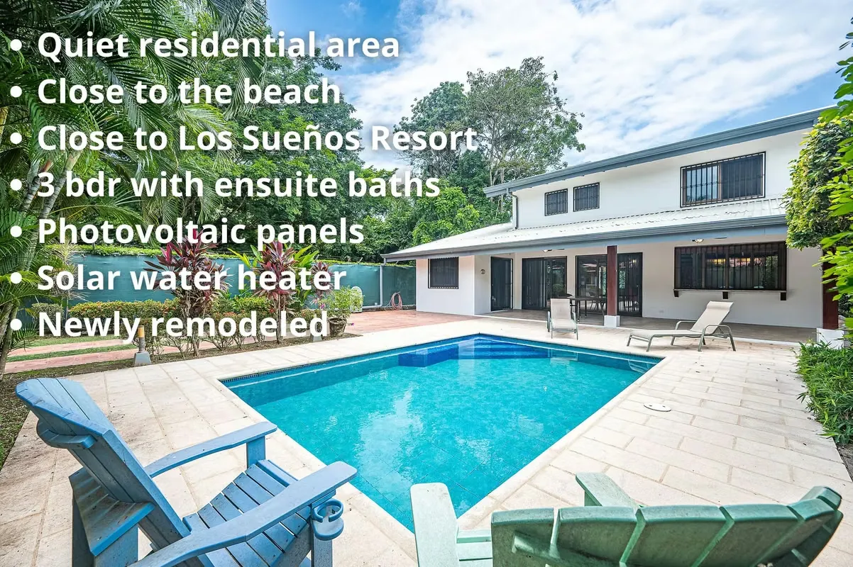 Nestled in a quiet area of Herradura, just one mile from beautiful Herradura Beach, this newly ...
