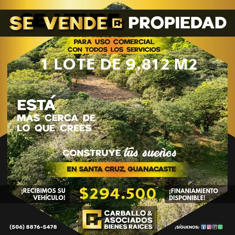 Venta de Lote en Ruta 21 en Guanacaste Santa Cruz.