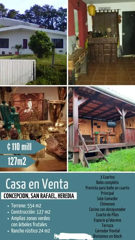 SE VENDE CASA EN HEREDIA SAN RAFAEL CONCEPCIÒN