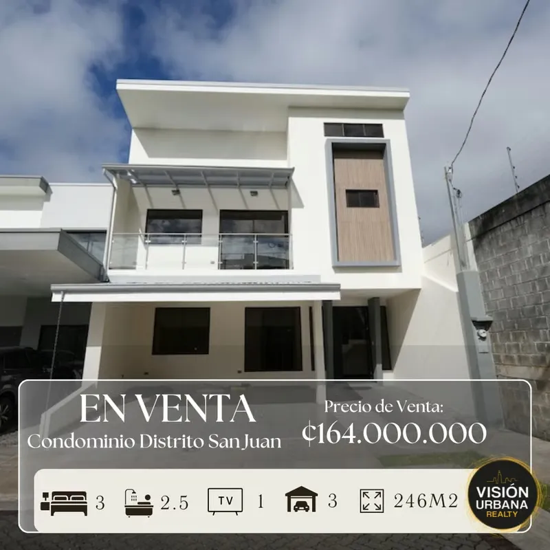 Brand new 3-bedroom house located in the Distrito San Juan Condominium in Concepción de Tres Ríos. It features a 162m² lot and a 246m² two-story house distributed as ...