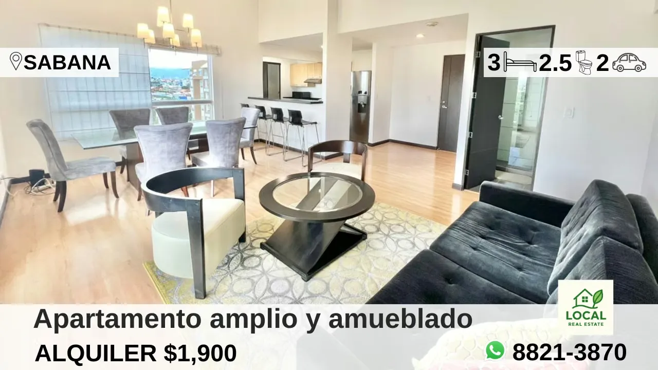 • Tres dormitorios, dos baños completos y medio para visitas, Sala de TV, dos parqueos bajo techo